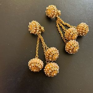 Gold and Cream Spherical Drop Earrings